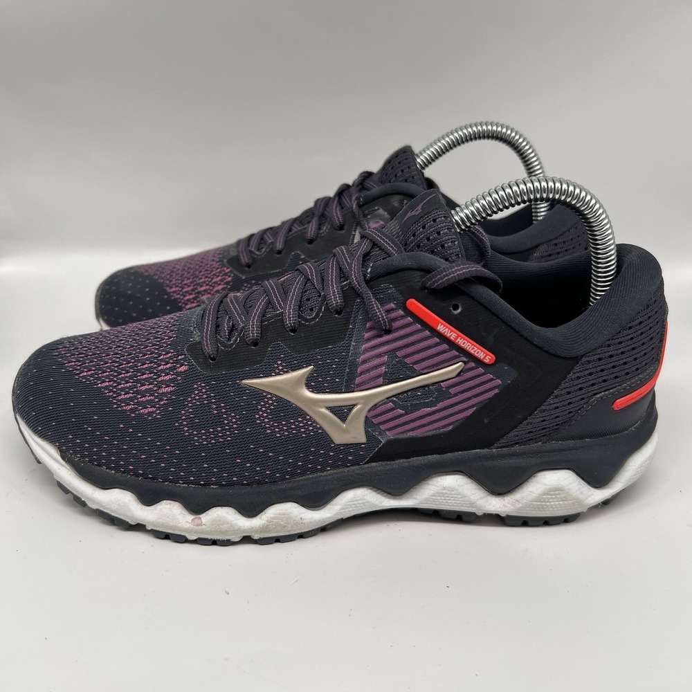 Mizuno Wave Horizon 5 Women Running Shoes Purple Size 7.5 Knit Walking Sneakers